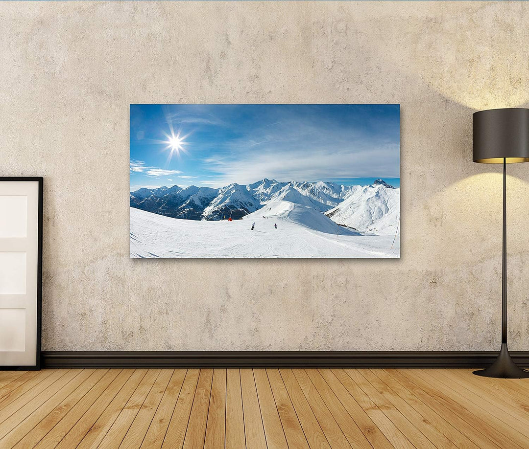 islandburner Bild auf Leinwand Skipiste In Den Bergen Bilder Wandbilder Poster Leinwand 100x57cm, Le