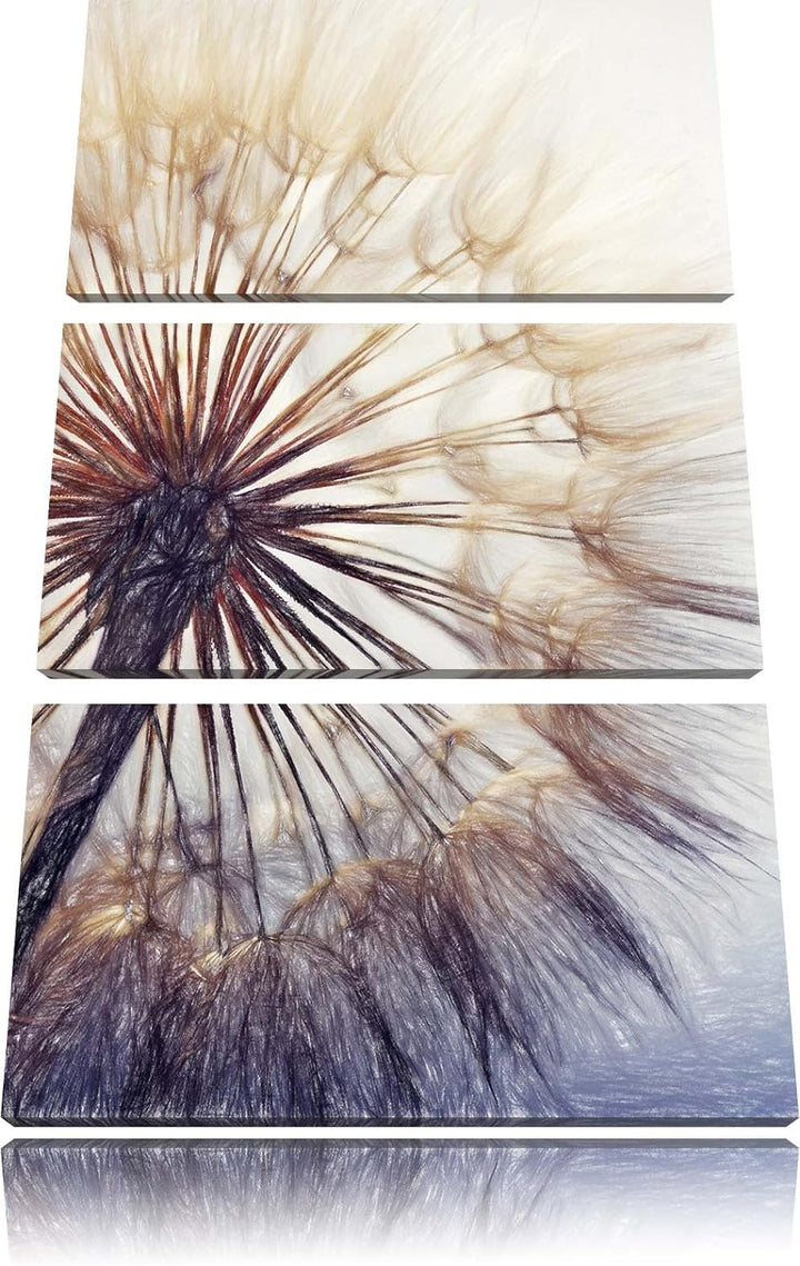 Pixxprint Schöne Pusteblume Bunstift Effekt 3-Teiler Leinwandbild 120x80 Bild auf Leinwand