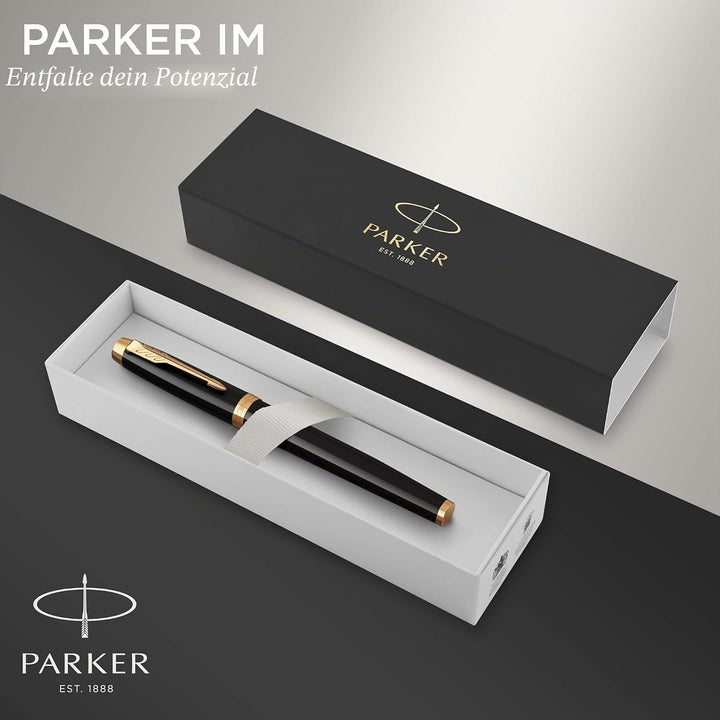 Parker IM Tintenroller | schwarze Lackierung mit Goldzierteilen | feine Spitze | Schwarz | Geschenkb