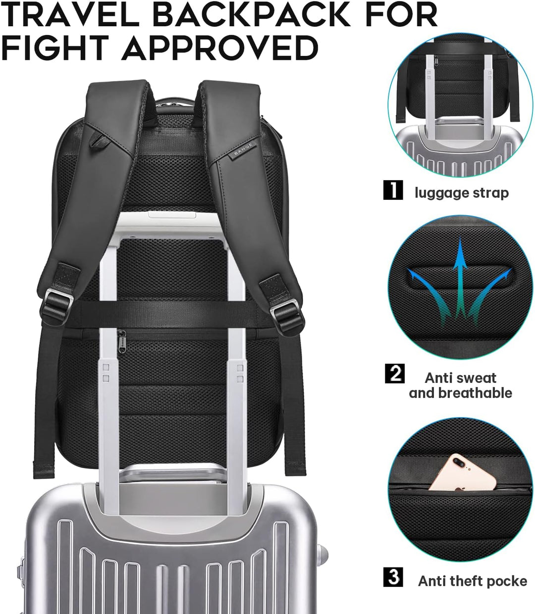 BANGE Laptop Business Männer Rucksack Wasserdicht Grosse Kapazität Externe Lade Port Tasche Grau Mod