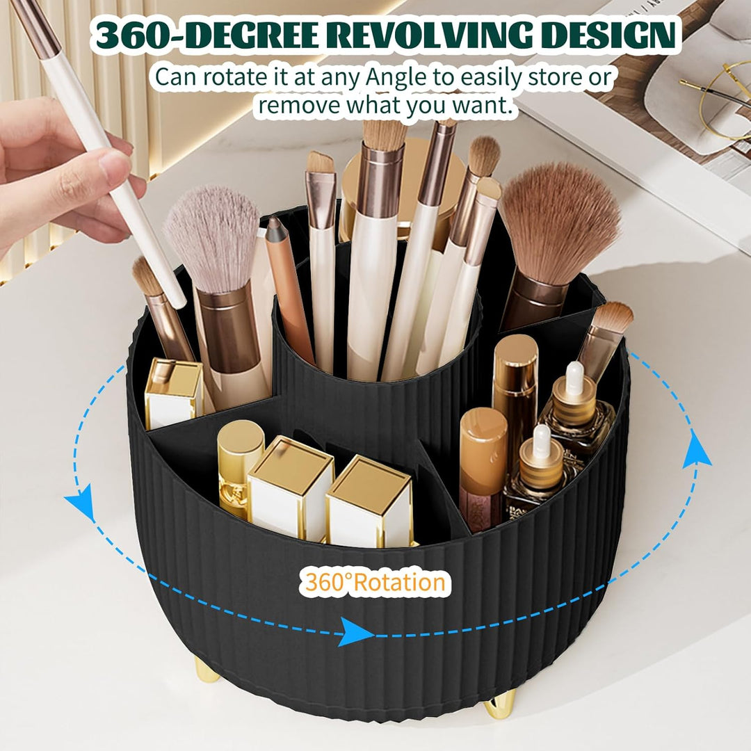 360° Drehbar Make up Organizer, Pinselhalter Kosmetik Aufbewahrung mit 5 Fächern, Aesthetic Schminkt