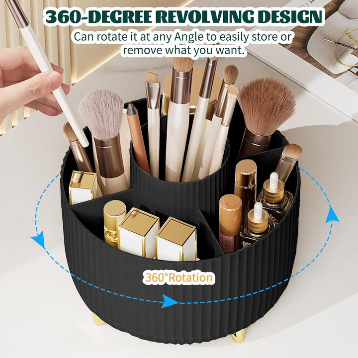 360° Drehbar Make up Organizer, Pinselhalter Kosmetik Aufbewahrung mit 5 Fächern, Aesthetic Schminkt