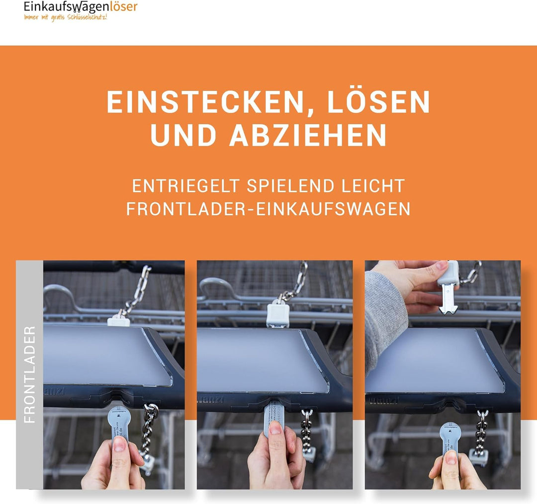 Einkaufswagenlöser ® 5er Set/Schlüsselanhänger Einkaufschip mit Schlüsselfundservice/Abziehbarer Ein