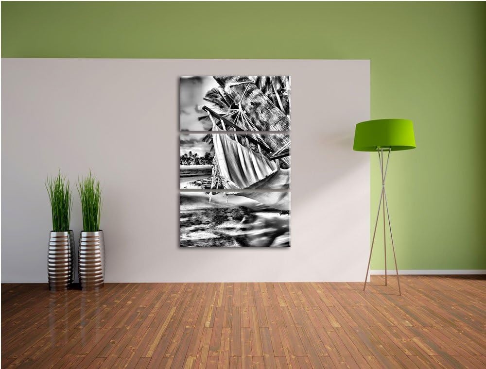 Malediven Palme Strand Sonne als Leinwandbild/Grösse: 3 Teilig (120x80) cm/Wandbild/Kunstdruck/ferti