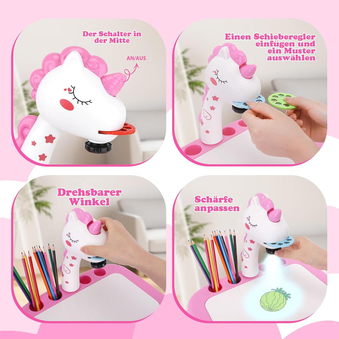 Einhorn Geschenke für Mädchen Zeichenprojektor für Kinder mit 72 Motiven Mädchen Geschenke Spielzeug