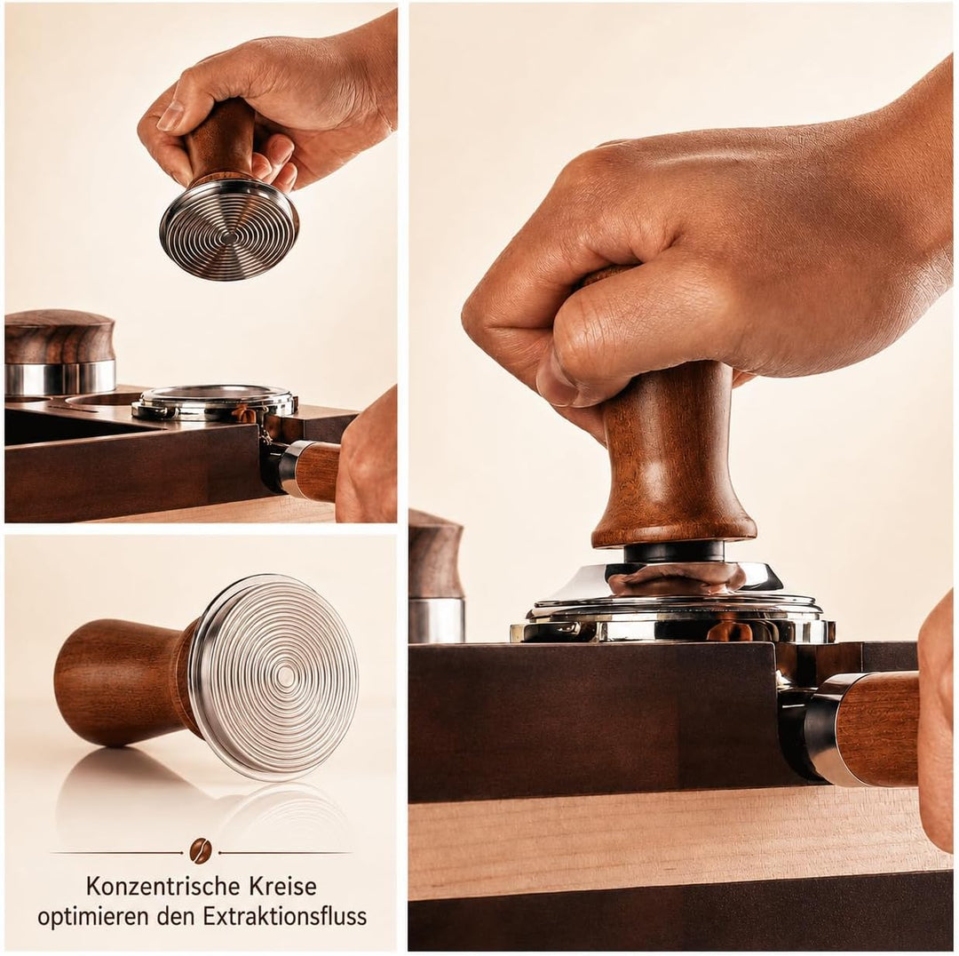 58mm Kaffee Tamper mit Feder & Gewinde-Flachboden, WDT Tool & Tampermatte Set, Manueller Federstampf