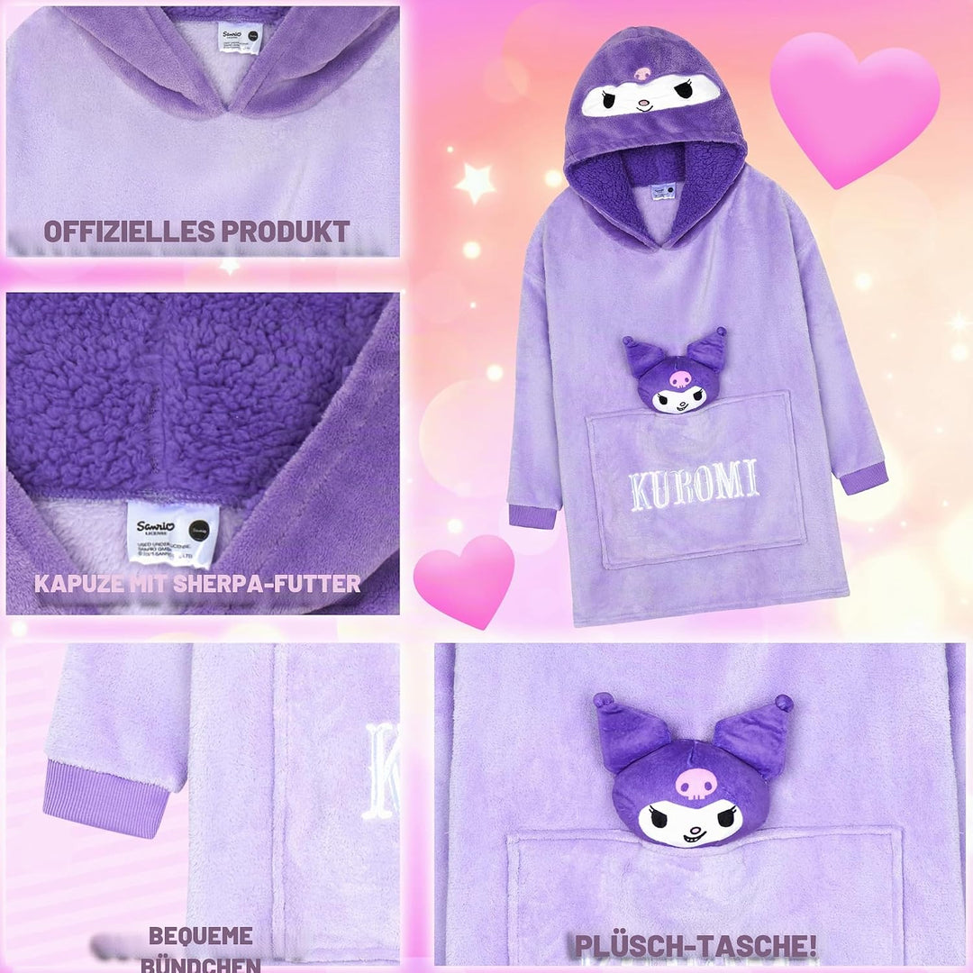 Hello Kitty Sanrio Kapuzenpullover Mädchen Teenager, Oversized Hoodie, Decke mit Ärmeln und Plüschbe