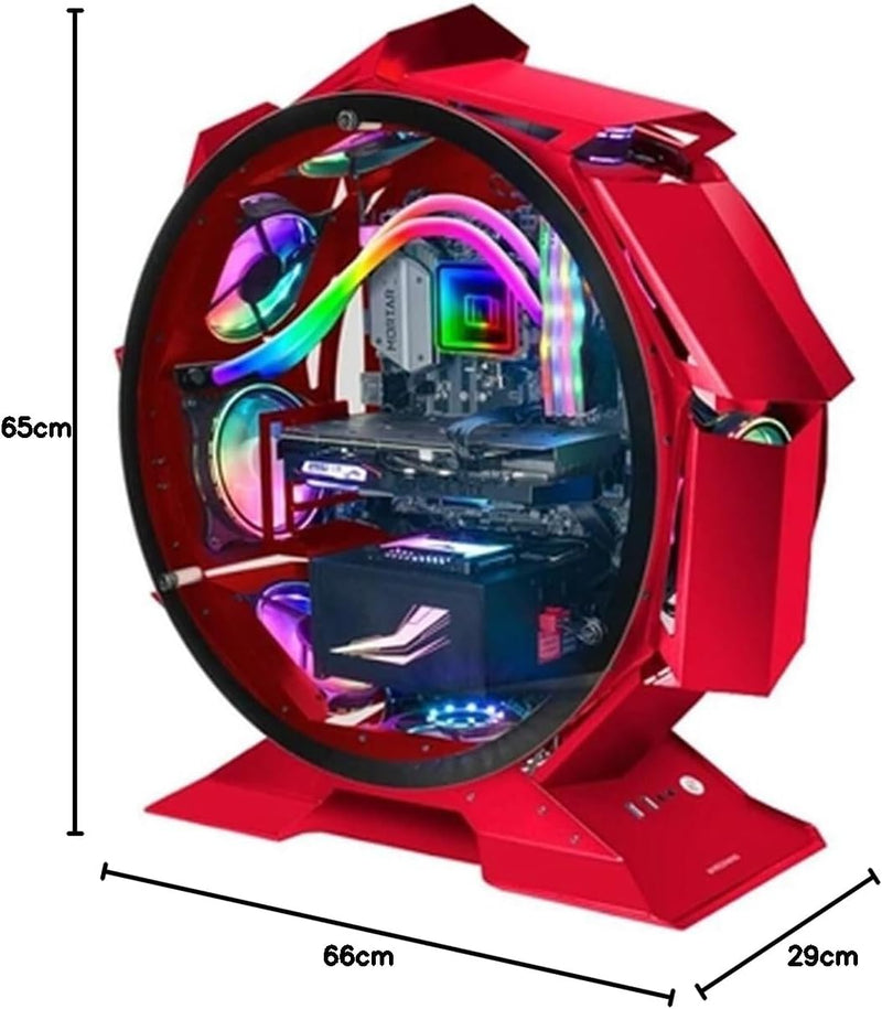 Mars Gaming MCORB Rot, Micro-ATX XL Gaming PC-Gehäuse, Custom Rundes Design, Gehärtetes Doppelglas M