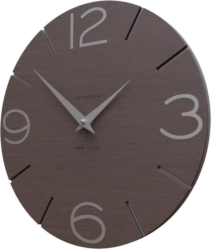 CalleaDesign Wanduhr Smile Wenge-Eiche und Aluminium Rund 30 cm Schlichtes und modernes Design Geräu
