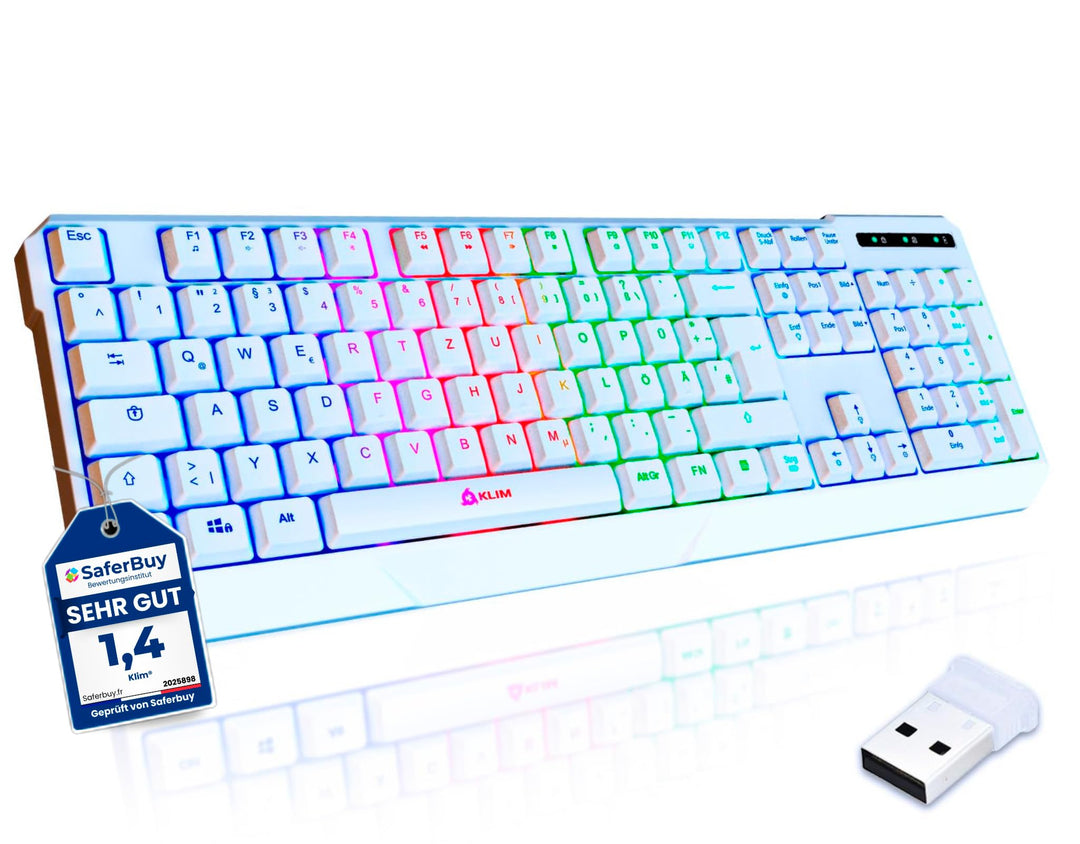 KLIM Chroma Wireless Gaming Tastatur Kabellos QWERTZ DEUTSCH - NEU 2024 - Langlebig, Ergonomisch, Wa