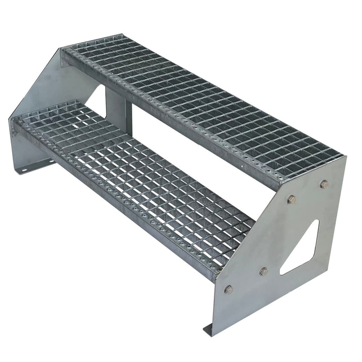 Premium Stahl Treppe Freistehend Verzinkt 2 Stufen (Breite 100 cm) (Höhe 38 cm) Wetterfest Gitterros