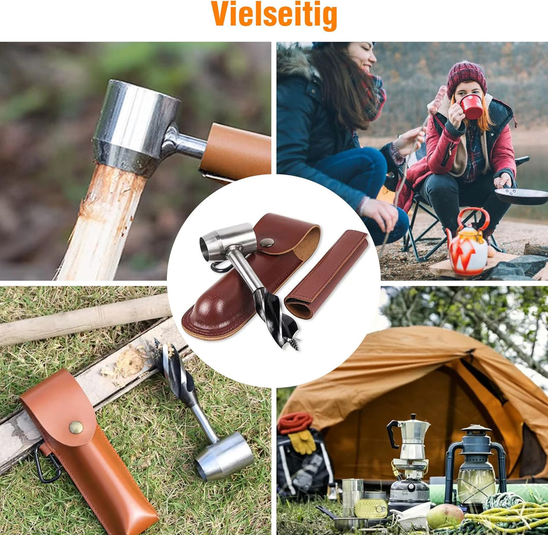 Bushcraft Bohrer Schlangenbohrer: Bushcraft Handbohrer mit Lederhülle Handschraubenbohrer für Outdoo