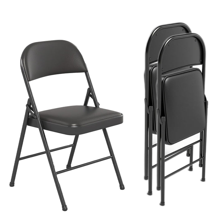 Klappstuhl mit PU-Leder &amp; Polsterung, Stabiler Metallrahmen, Leicht &amp; Platzsparend, für Büro, Zuhaus