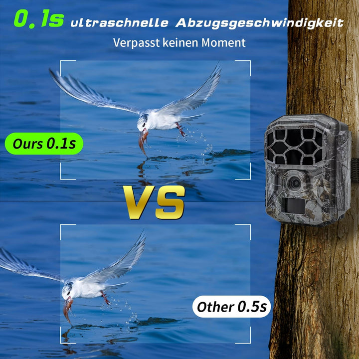 Wildkamera Solar WLAN mit Handyübertragung App 7800mAh Akku - 4K 60MP Wildtierkamera Bluetooth mit B