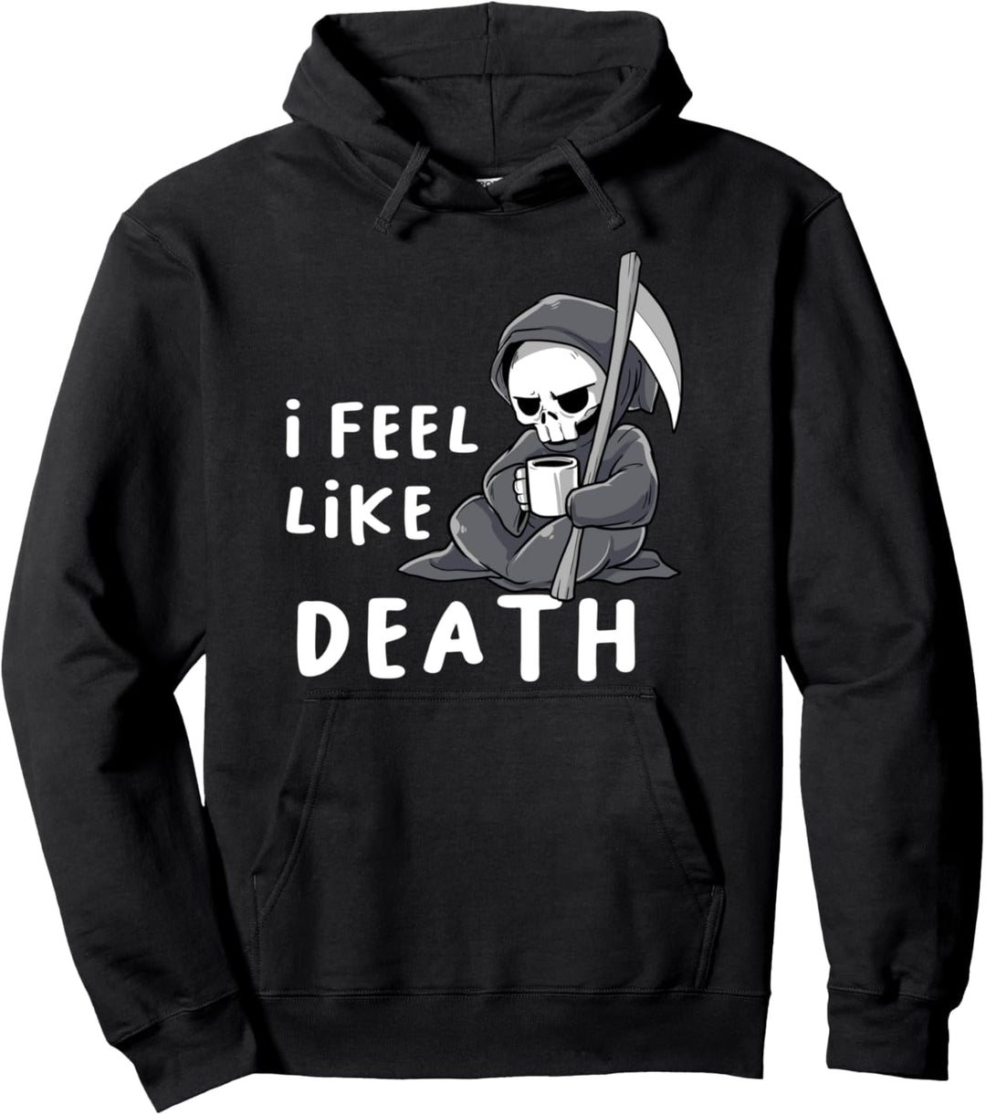 Sensenmann Kaffee Morgens Aufstehen Morgenmuffel Skelett Pullover Hoodie