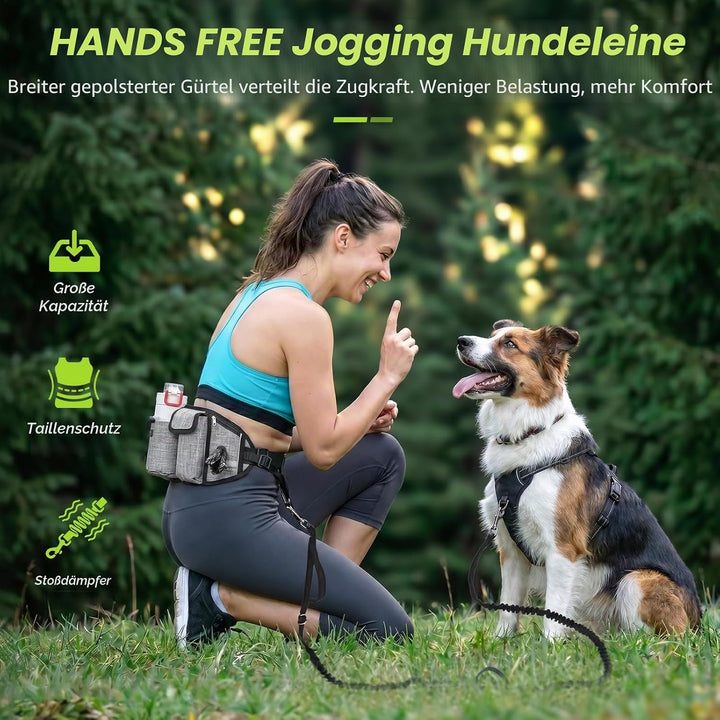 Pecute Joggingleine Hunde mit Bauchgurt, Laufgürtel Hundleine für Grosse und Mittelgrosse Hunde, Lei