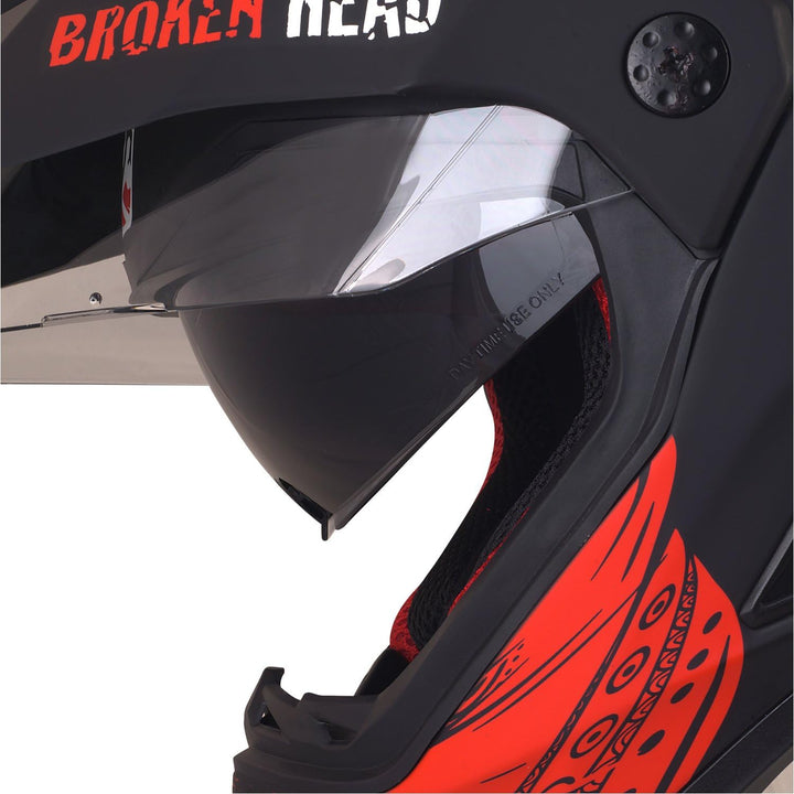 Broken Head Street Rebel rot Motocross-Helm Set mit Gold verspiegeltem Visier | Enduro-Helm - MX Cro
