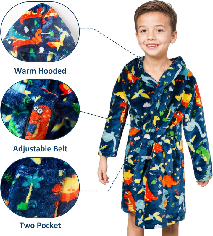 Baogaier Bademantel Kapuze Kinder Morgenmantel Flanell Nachtwäsche Robe Frottee Lange Ärmel Weiche S