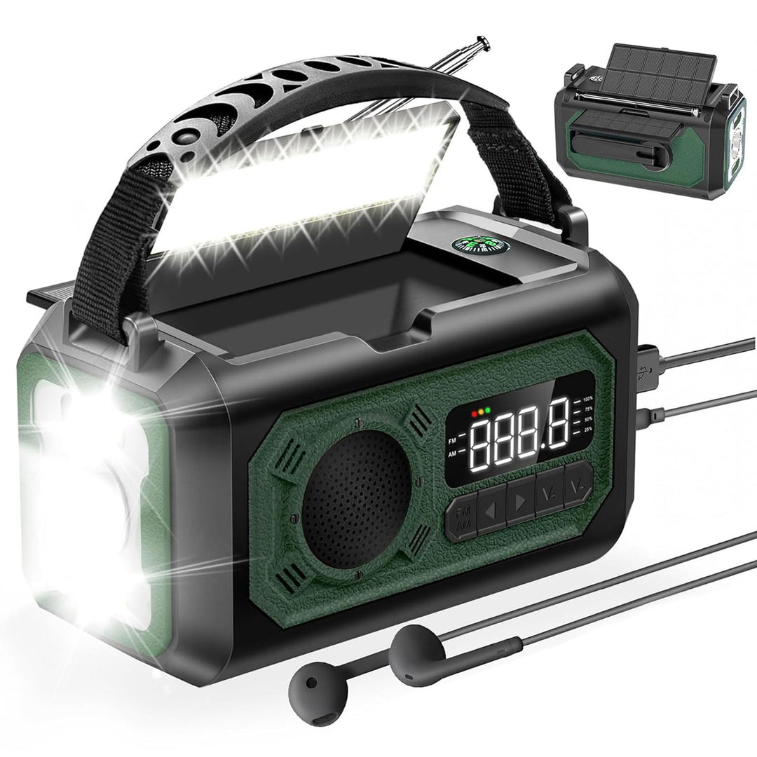 12000mAh Kurbelradio mit Handyladefunktion, Solar Radio mit 2 Sonnenkollektoren, AM/FM Tragbar Notfa