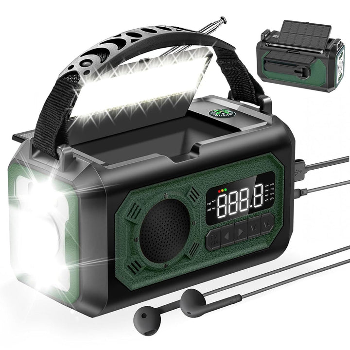 12000mAh Kurbelradio mit Handyladefunktion, Solar Radio mit 2 Sonnenkollektoren, AM/FM Tragbar Notfa