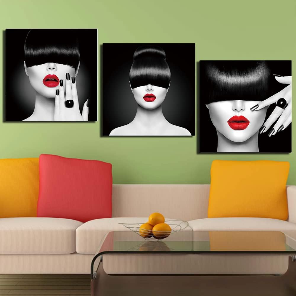 chongjian GemäLde Auf Leinwand Sexy Frau Mit Roten Lippen Poster Und Drucke Schwarz NäGel Nordische