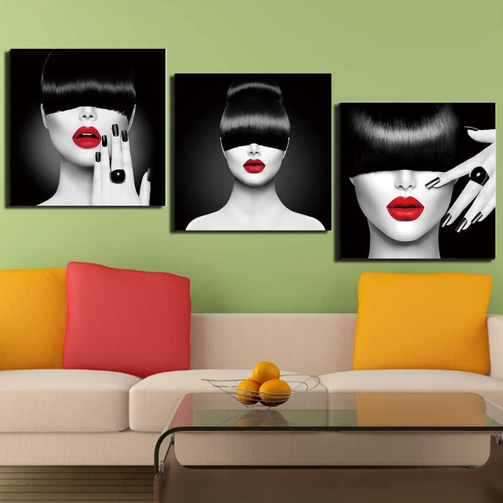 chongjian GemäLde Auf Leinwand Sexy Frau Mit Roten Lippen Poster Und Drucke Schwarz NäGel Nordische