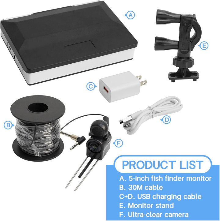 Unterwasserkamera Angeln, Fishfinder, IP67 Wasserdichter Tragbarer Fischfinder mit 5 Zoll IPS Displa