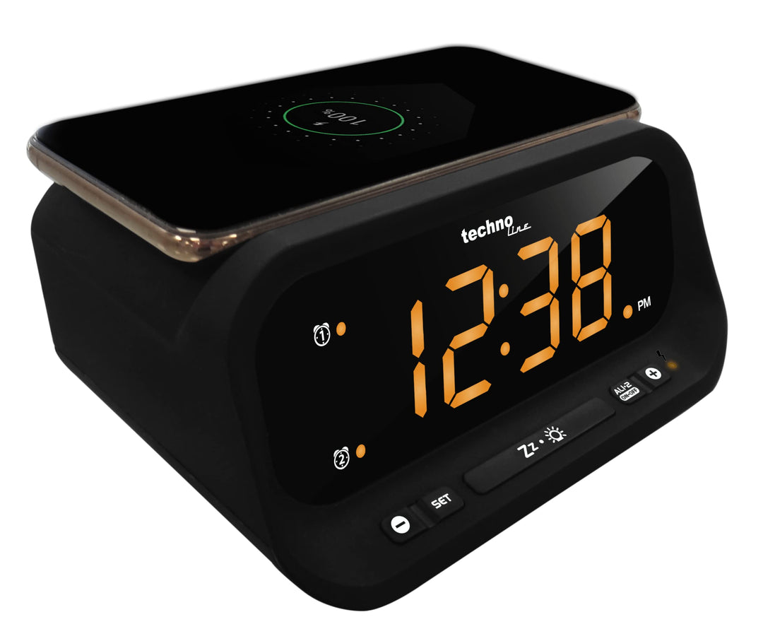 Technoline digitaler Wecker mit kabelloseser Ladefunktion Schwarz 158 x 75 x 116 mm