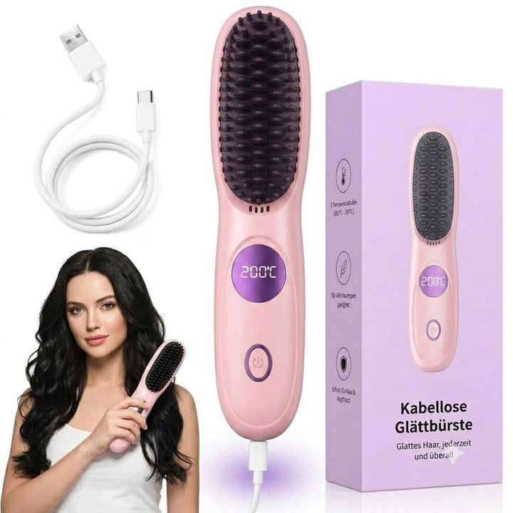 Glättbürste Kabellos, Stylingbürste für Kurze Haare mit LED Anzeige, 25s Keramikerwärmung Glättungsk