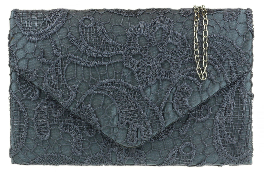 Girly Handbags Clutch aus Satinspitze Grau, Grau