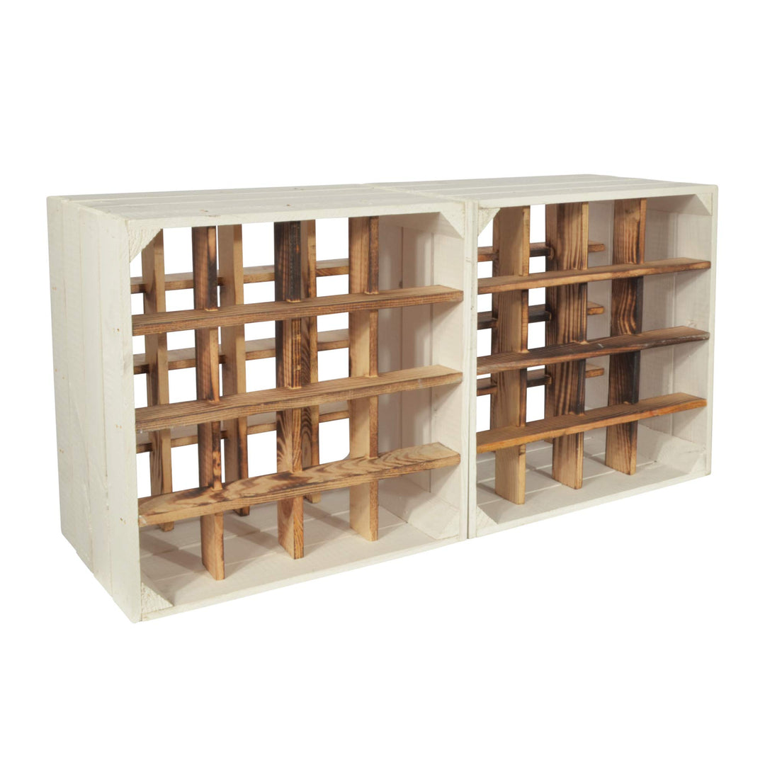 CHICCIE 2 Set Weinregal Wino aus Holz - Weiss Geflammt + Regal Holzkiste 2 + Regal, 2 + Regal