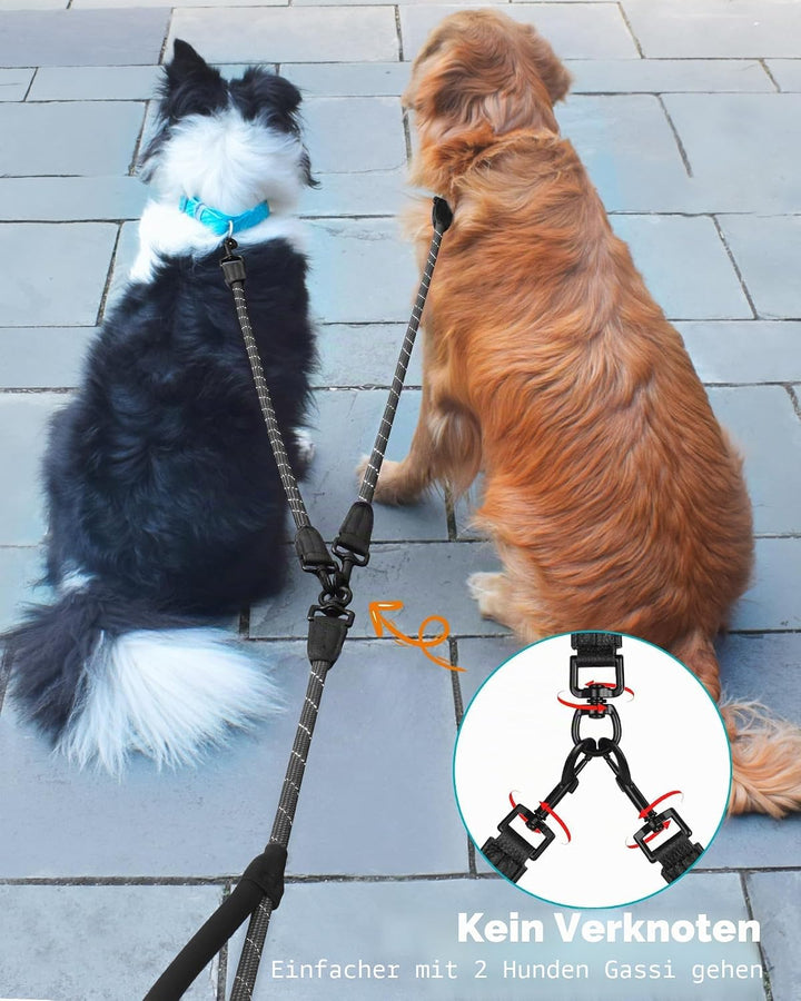 PetBonus Hundeleine Doppelleine für 2 Hunde, Keine Verwicklung Trainingsleine mit Zwei Gepolsterten