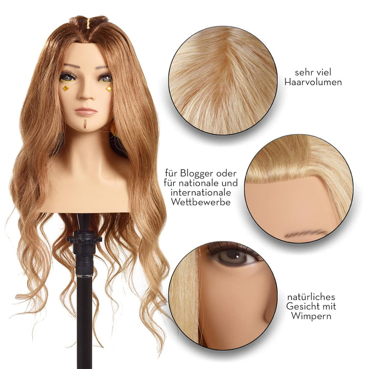 L'IMAGE ELENA Blonder Frisierkopf mit 50 cm Echthaar, mit Wimpern