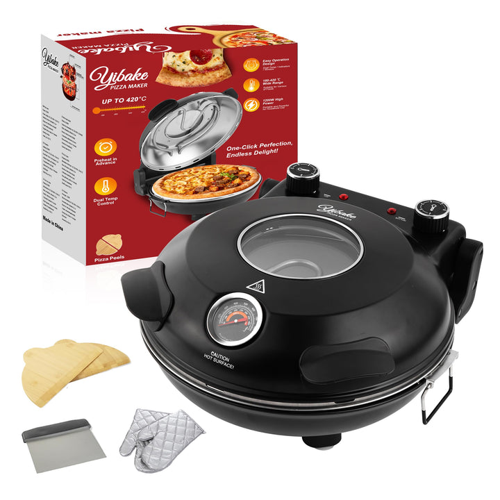 YIBAKE Pizzaofen elektrisch, 1200W Pizzabäcker in 4-Min-Pizza, 31cm Feuerfeste Pizzastein, Max 420℃
