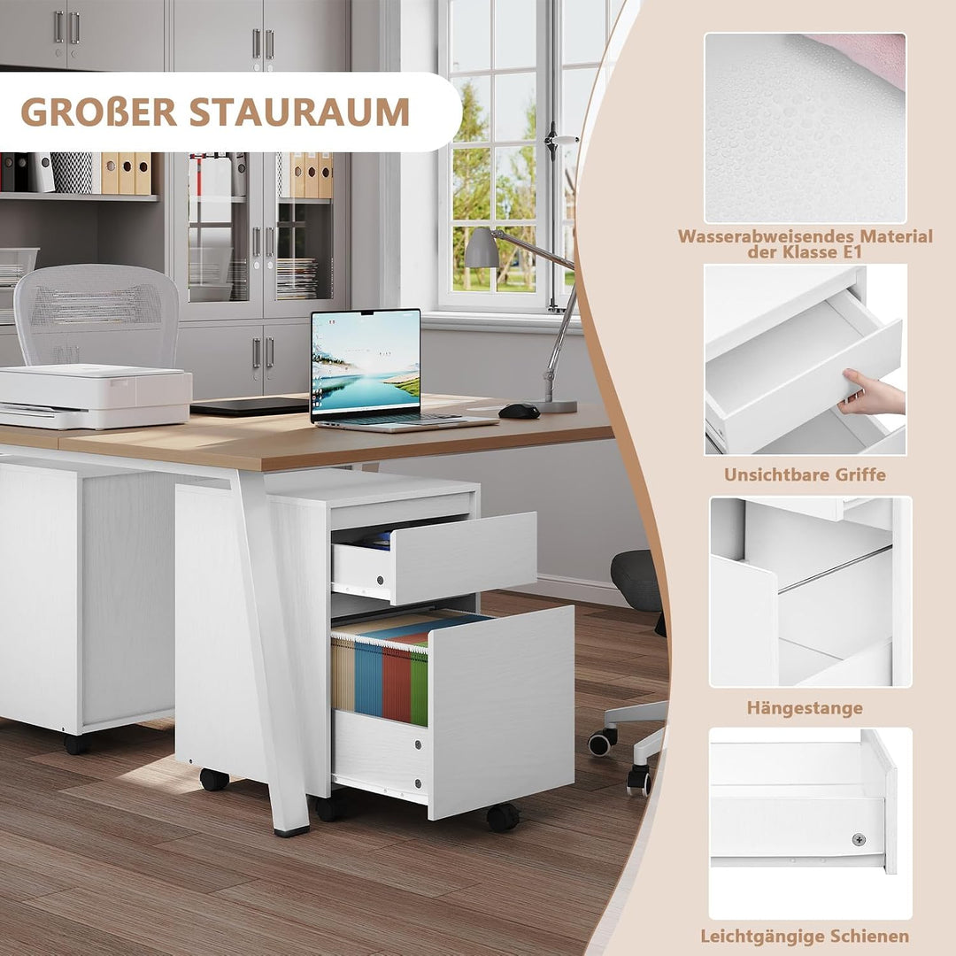 WOLTU Rollcontainer, Aktenschrank mit 2 Schubladen, mobiler Büroschrank Weiss 40x56x40 cm, Weiss 40x