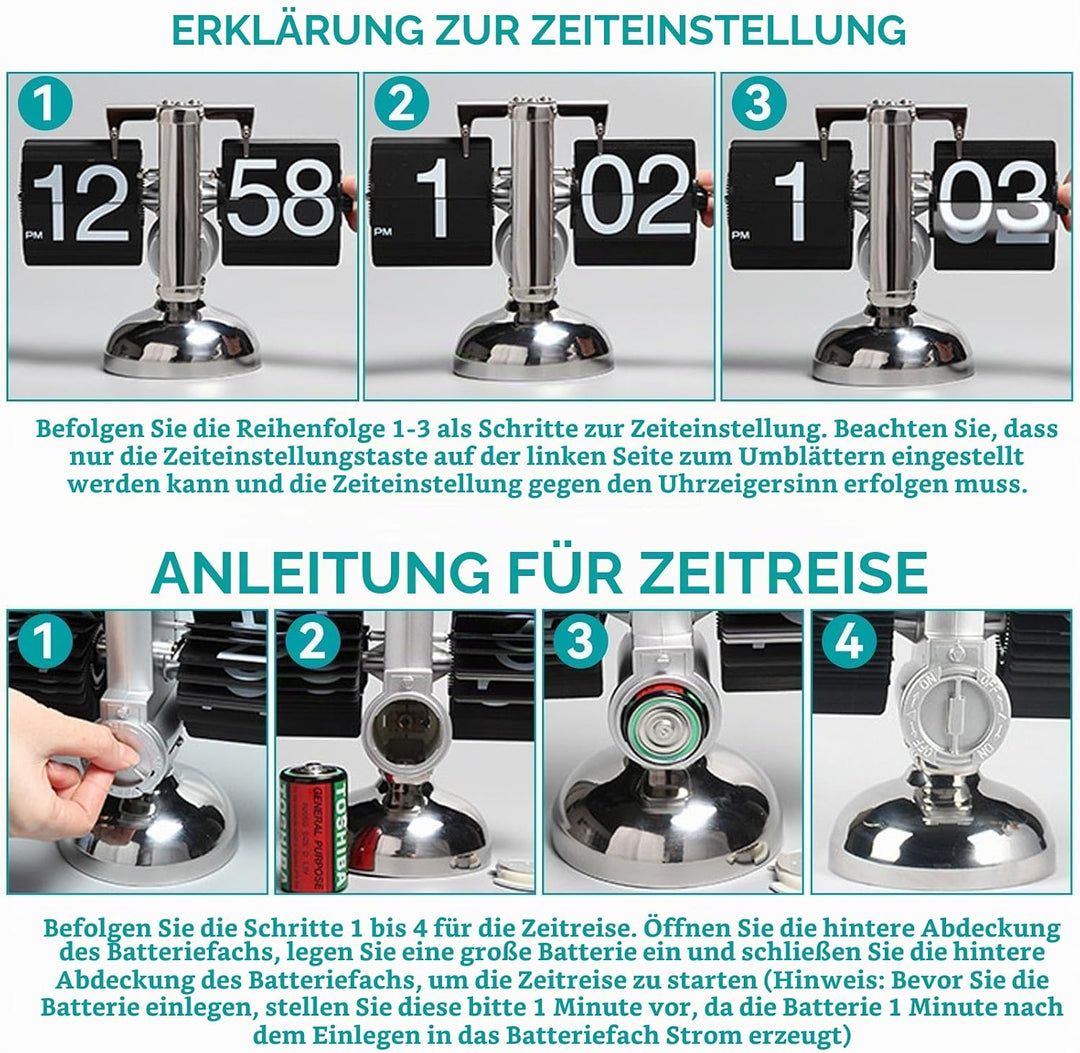 HERCHR Flip-Schreibtischuhr, Retro-Digital-Flip-Down-Uhr, Retro-Minimalist-Einfuss-mechanische Auto-