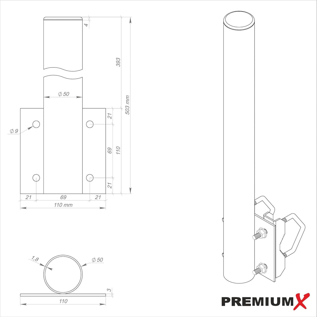 PremiumX Balkon Satelliten-Komplettanlage 4 Teilnehmer 60cm SAT Antenne Quad LNB 10m Kabel 8X F-Stec