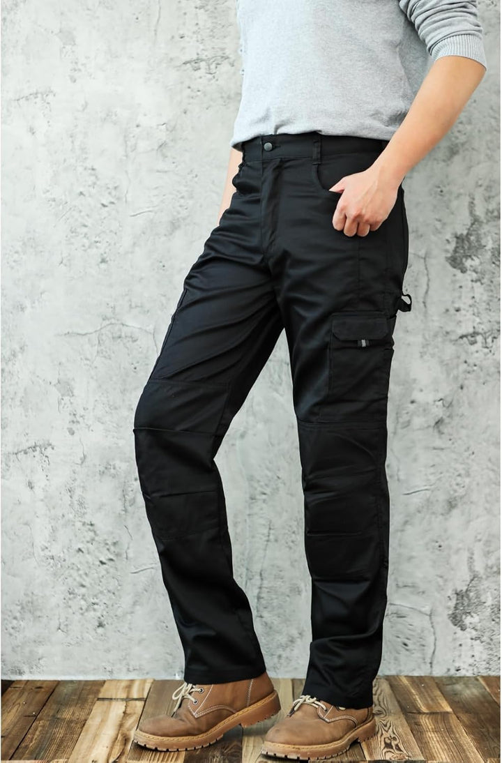 WORK IDEA Herren-Arbeitshose - Schwarz-Hose Herren-Cargohose mit innenliegenden Knietaschen Neu Schw