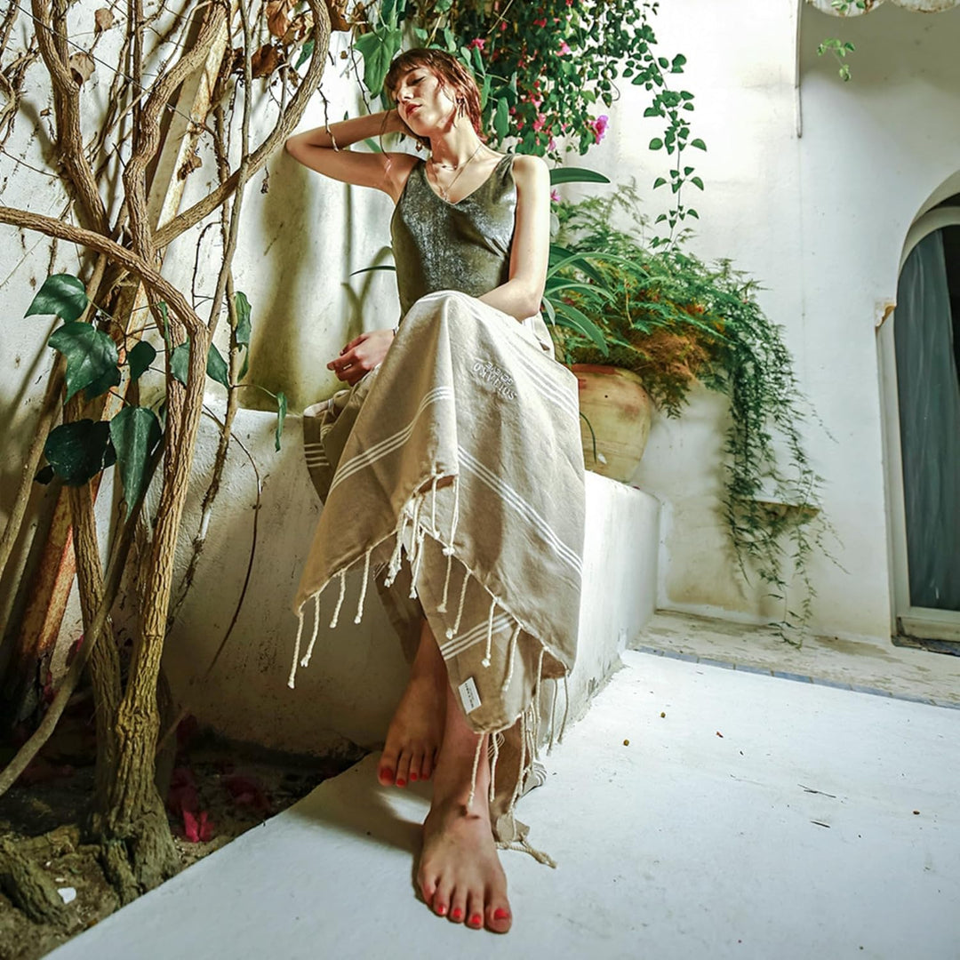 SOLTAKO Fouta Bali Premium XXL, Graubeige, 200/300cm, Graubeige 200/300cm