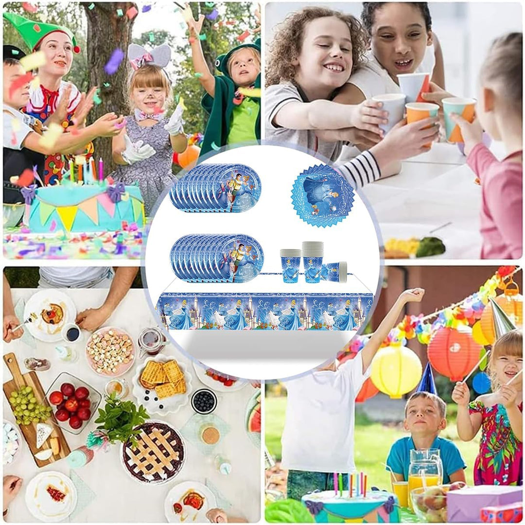 Cinderella Birthday Party Tableware,Luffy Party Accessories, Paper Plate Set, Including Tablecloth,