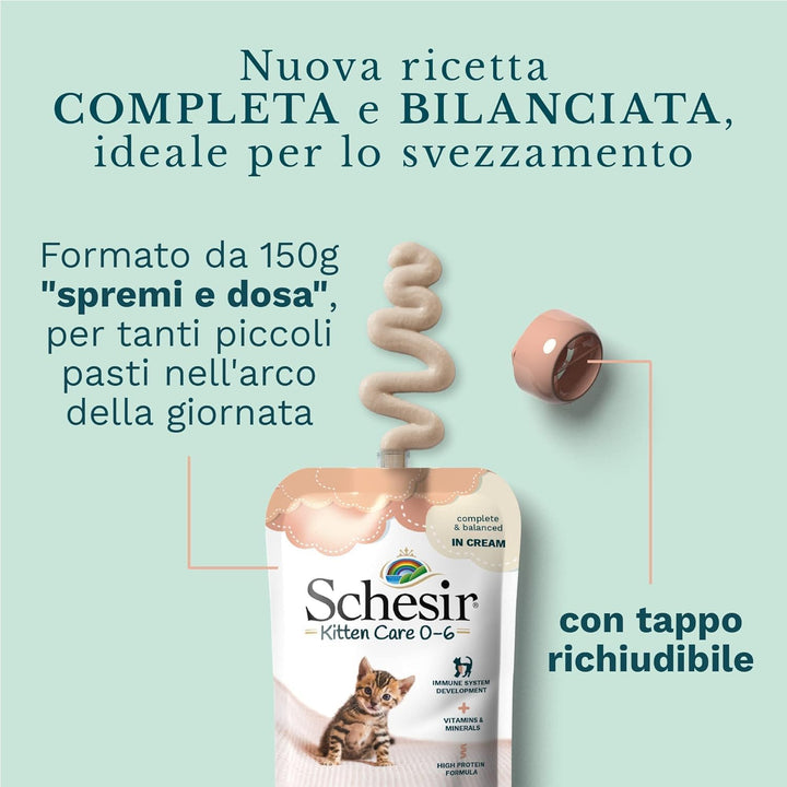Schesir Cat Kitten Cream Huhn - Kitten Nassfutter für Junge Katzen - Hühner-Creme Katzenfutter nass