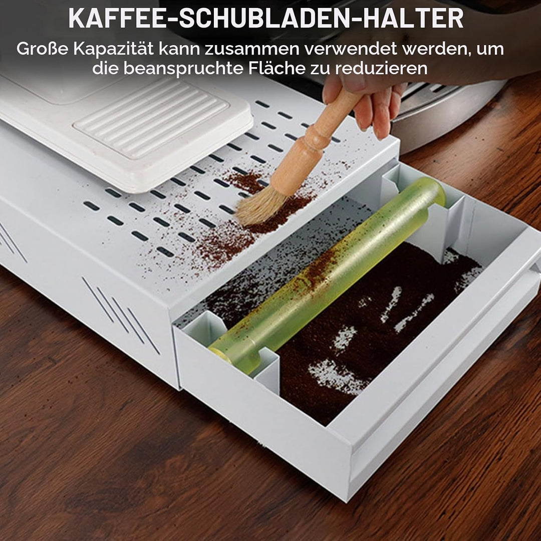 Espresso Abklopfbehälter mit Schublade – Edelstahl Knock Box mit Gummistange &amp; Anti-Rutsch-Füssen, S