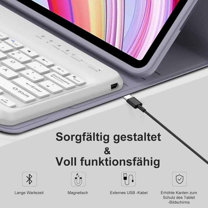 Tastatur für Redmi Pad Pro 12.1"/Xiaomi Poco Pad 2024, Lila | Hülle mit Tastatur für Xiaomi Redmi Pa