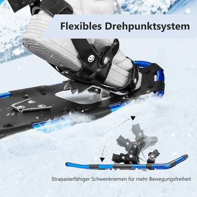 GYMAX 53/63/76 cm Schneeschuhe, leichte Geländeschneeschuhe-Set, 3 in 1 Schneeschuhset mit Trekkings