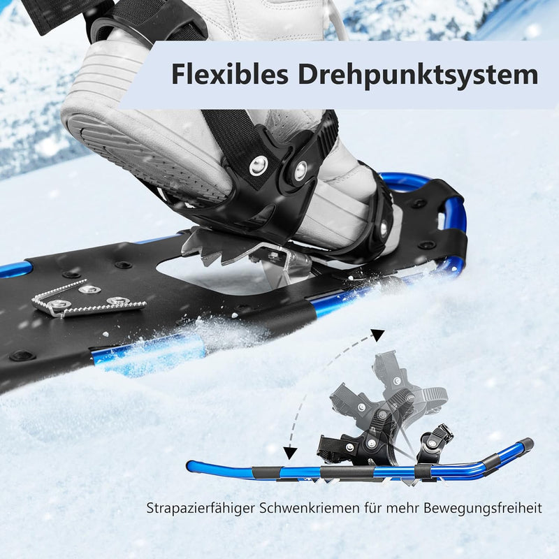 GYMAX 53/63/76 cm Schneeschuhe, leichte Geländeschneeschuhe-Set, 3 in 1 Schneeschuhset mit Trekkings
