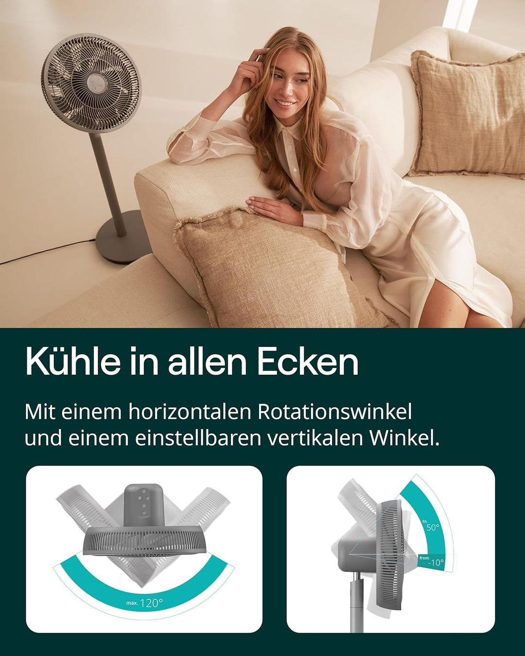 Duux Whisper Essence Standventilator sehr Leise - 120° Oszilation - 7 Geschwindigkeitsstufen - 8-std