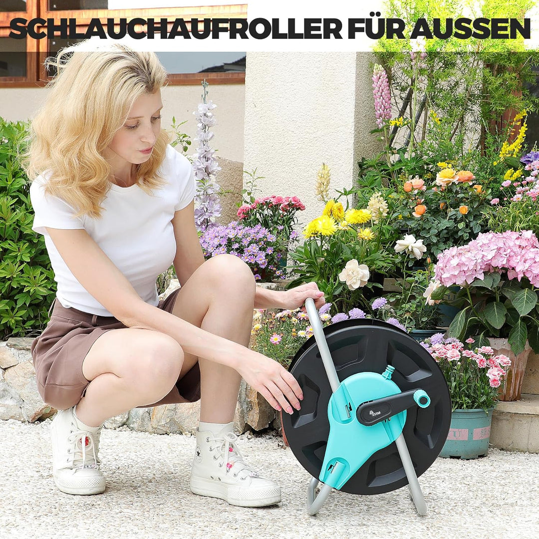 Plastik Schlauchtrommel-Karree,Gartenschlauchwagen fasst bis zu 15-40 m 5/8 zoll Schlauch，Tragbare &