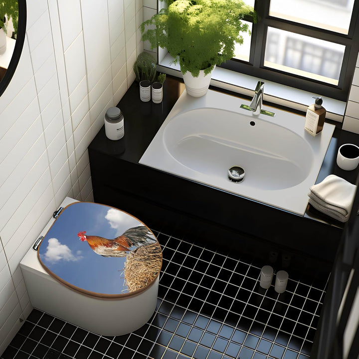 banjado® Design WC Sitz Bambus Absenkautomatik mit Motiv Hahn/Toilettendeckel mit Absenkautomatik Ho