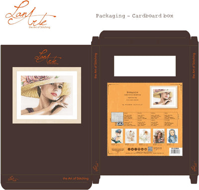 Lanarte Zählmusterpackung Dame mit Hut Leinen Kreuzstichpackung, Baumwolle, Mehrfarbig, 36.0 x 28.0
