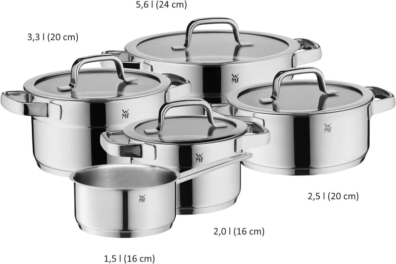 WMF Compact Cuisine Topfset Induktion 5-teilig, Kochtopf Set mit Glasdeckel, Cromargan Edelstahl pol